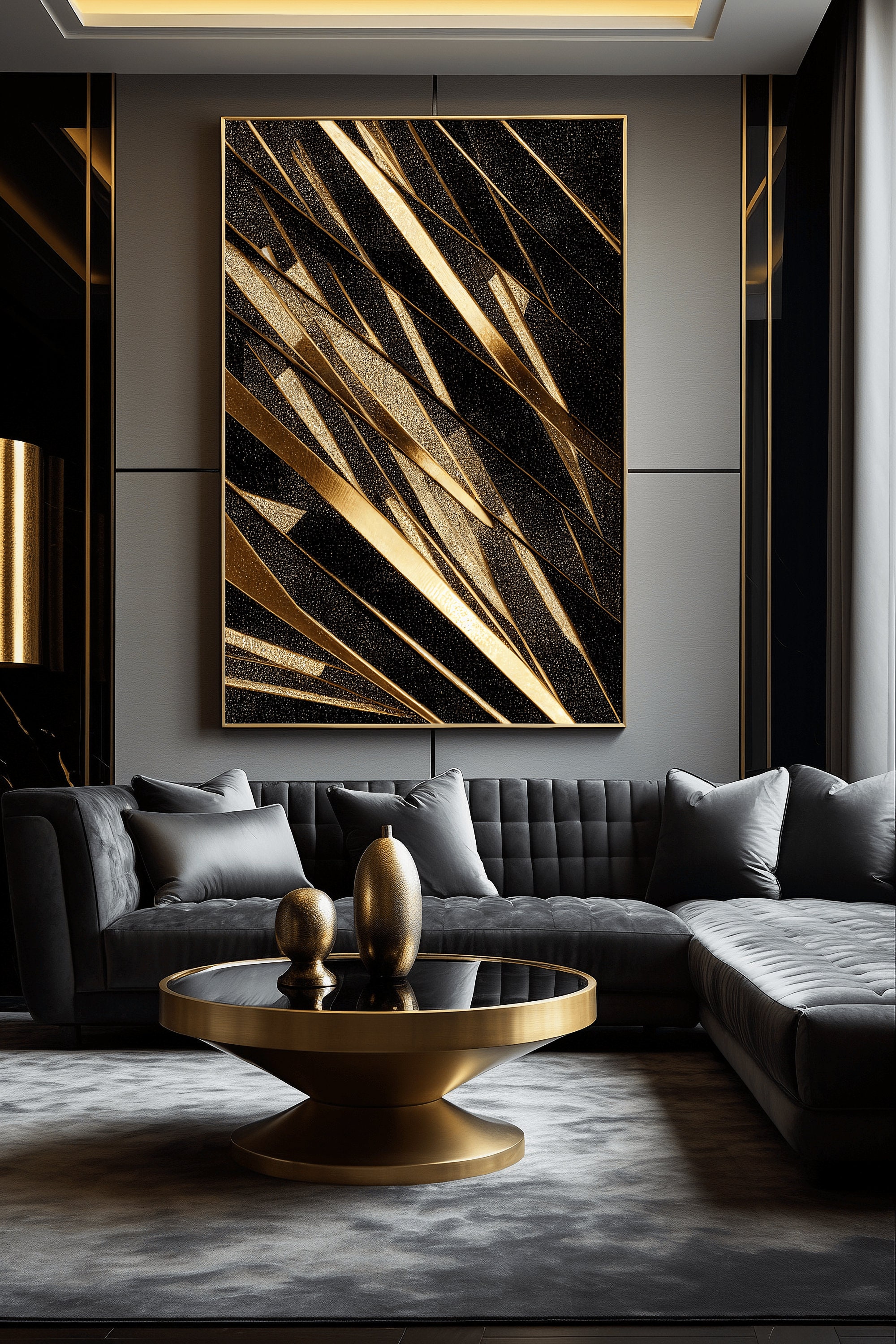 Black and Gold Abstract Art: Modern Geometric Framed Poster - Etsy