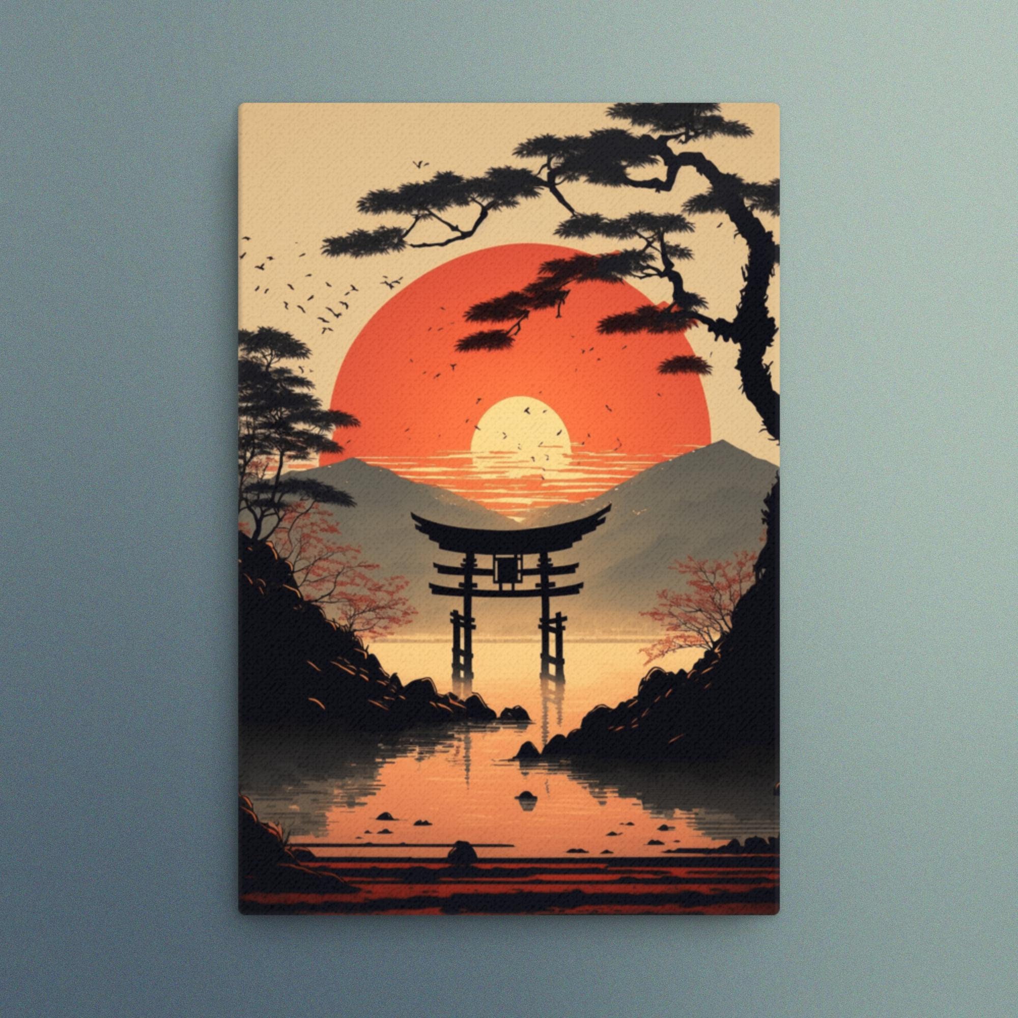 Japanese Landscape Wall Art Canvas Japanese Landscape Art Etsy
