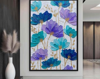 Abstracte bloemen ingelijst canvas – Moderne levendige muurkunst bloemen