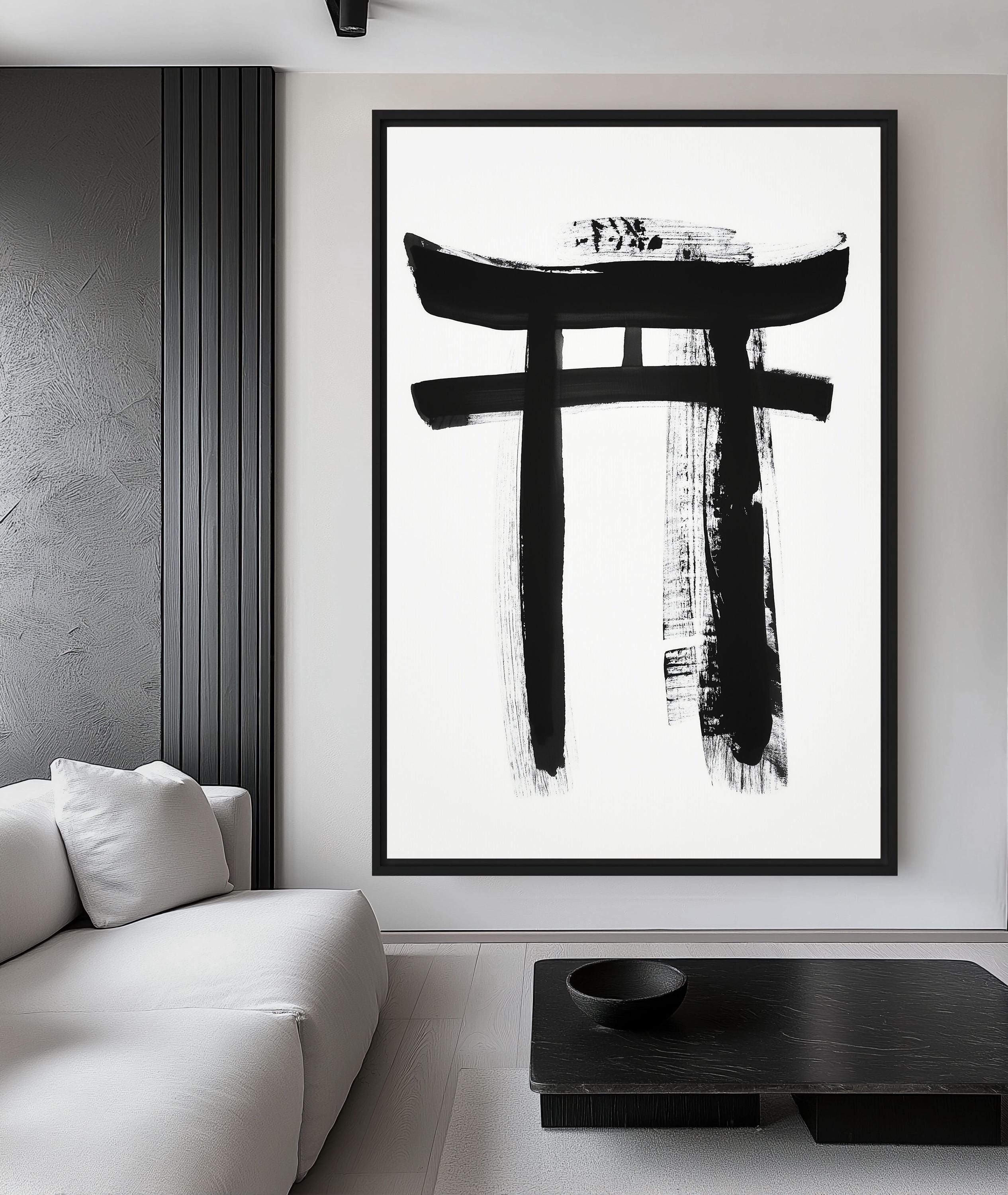 Pixxprint Monocrome, Torii Gate in Miyajima Japan, Größe: 70x70, Leinwandbild Quadratisch, Wandbild, Kunstdruck, fertig bespannt