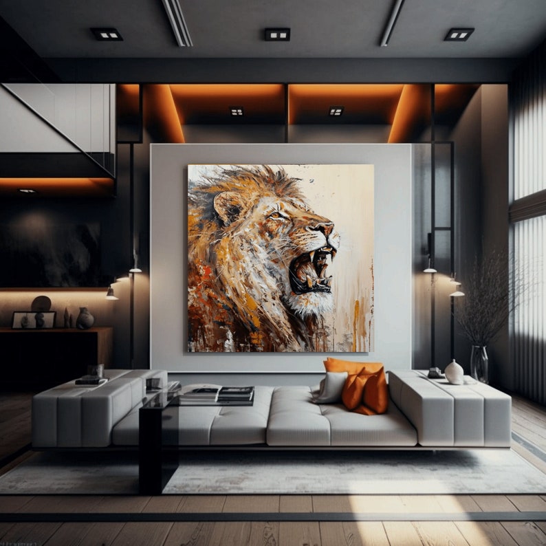 Lion Abstract Wall Art Canvas Lion Wall Art Lion Canvas Wall Etsy