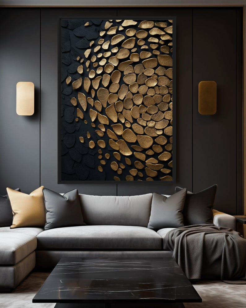 Black and Gold Abstract Canvas Art: Modern Framed Wall Decor - Etsy