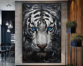 Framed White Tiger Poster: Modern Animal Art Print