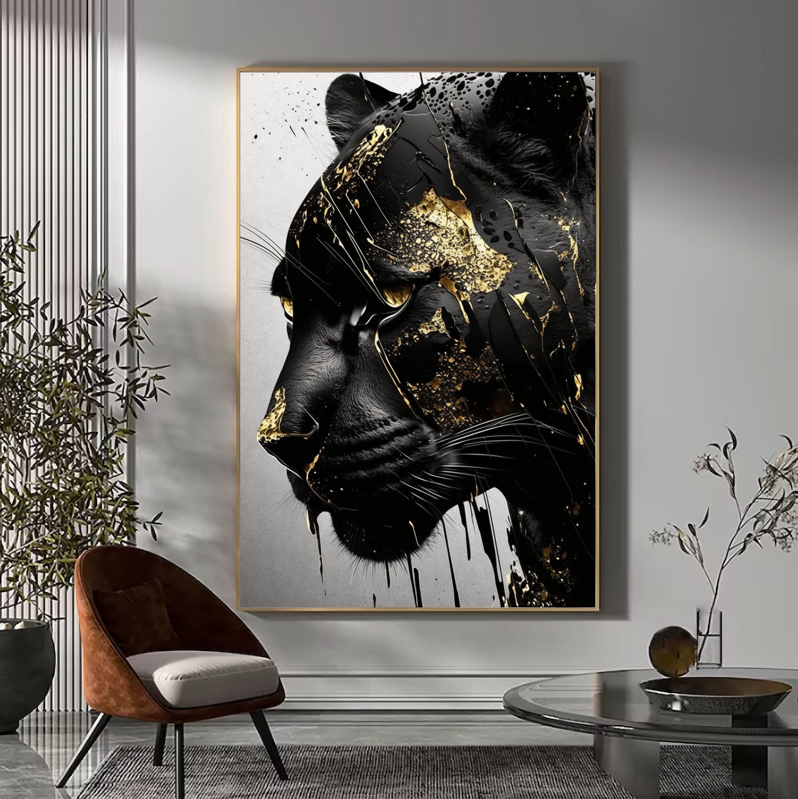 Black Panther Framed Poster Abstract Wall Art Black and Gold - Etsy