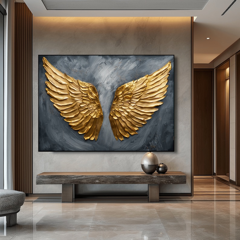 Golden Angel Wings Framed Poster: Abstract Wall Art - Etsy