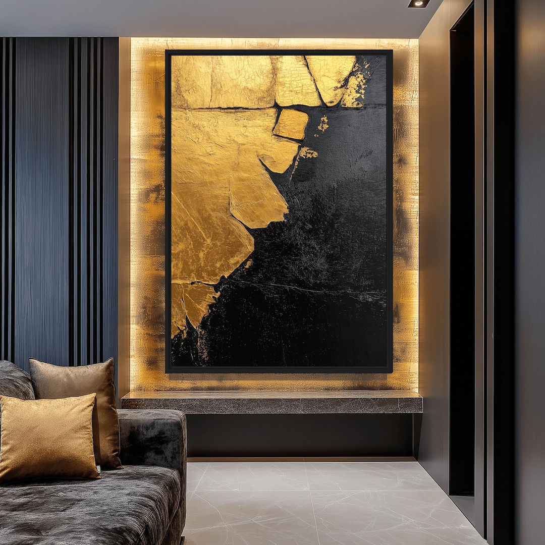 Black and Gold Abstract Framed Canvas: Modern Luxury Wall Art - Etsy