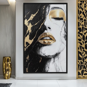 Woman Portrait Modern Art Digital Print, Woman Portrait, Abstract Woman Art, Woman Wall Art, Feminine Art, Gold Wall Art, Abstract Wall Art