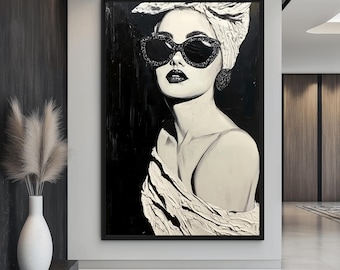 Black and White Woman Fashion Art Print: Vintage Glam (Digital Download)