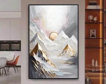 White and Gold Abstract Landscape Canvas Wall Art