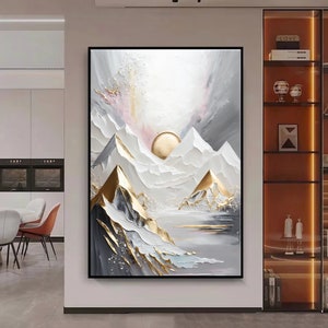 Landscape Digital Print Abstract Wall Art, White and Gold, Abstract Landscape Wall Art, Abstract Landscape Wall Art Painting, Large Wall Art