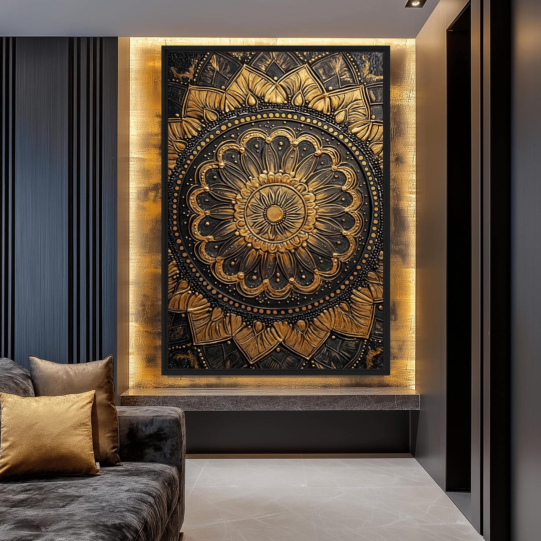 Black and Gold Mandala Art: Boho Zen Decor (digital Download) - Etsy