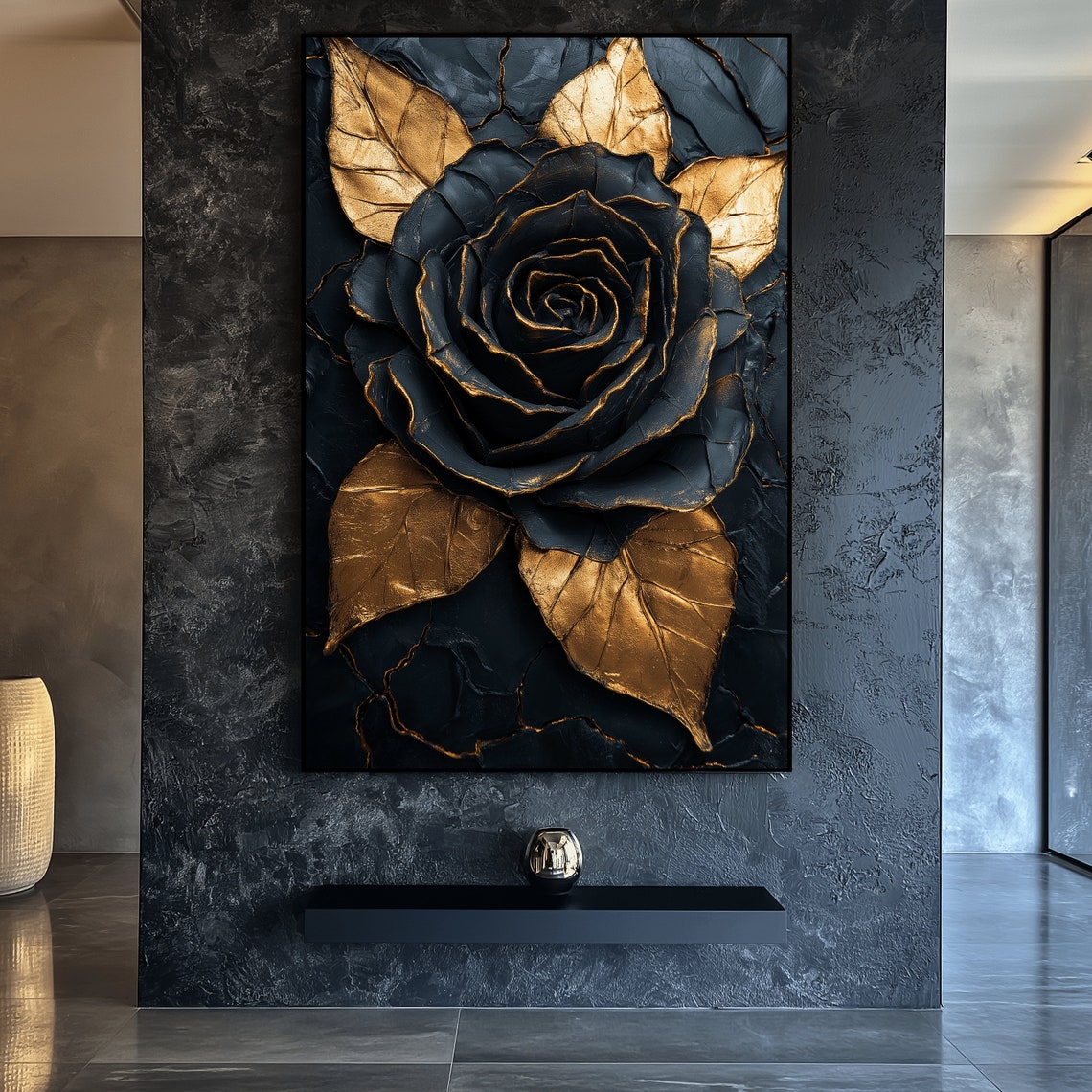 Black and Gold Rose Art Print: Modern Floral Wall Decor (digital ...