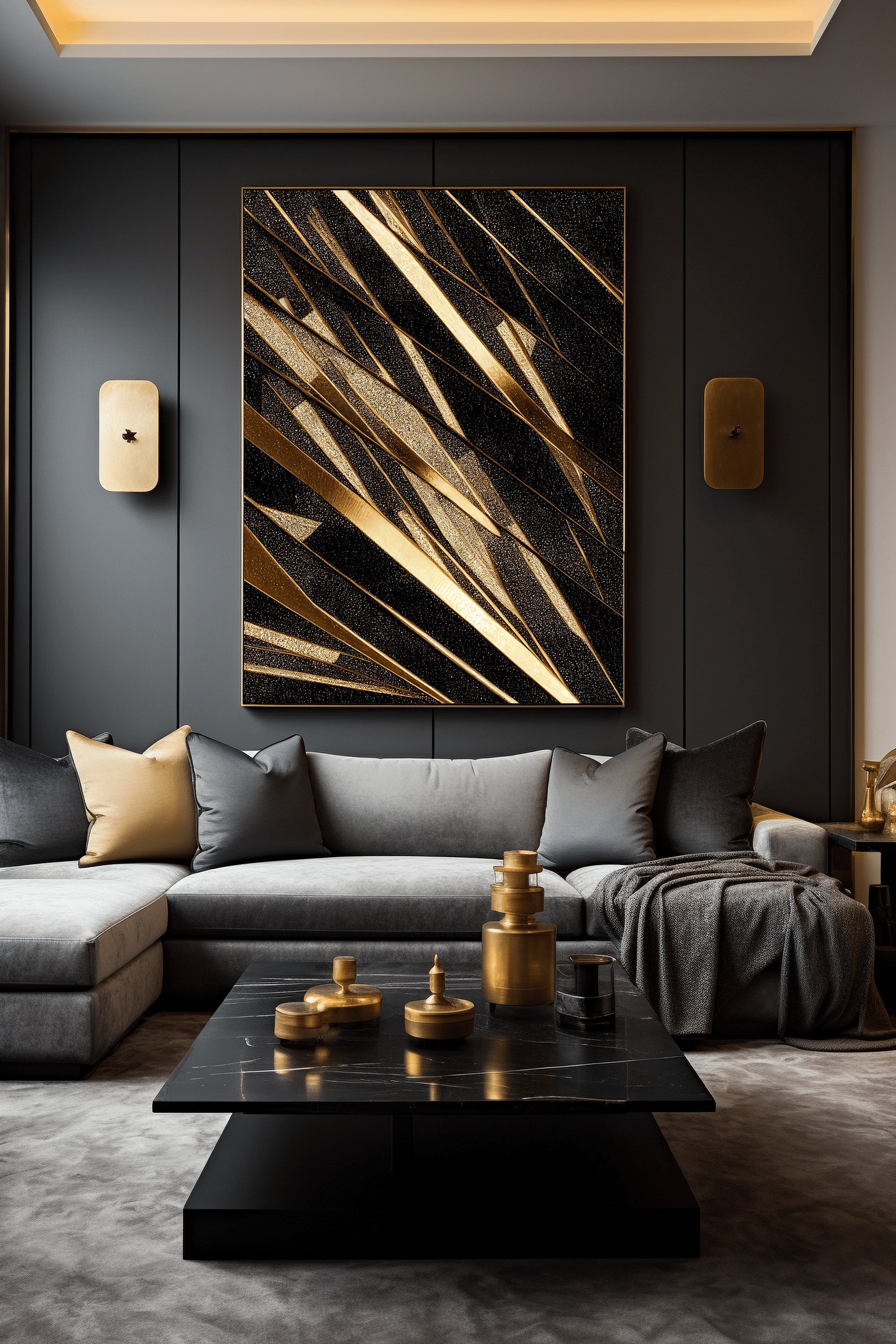 Black and Gold Abstract Art Framed Poster, Black Gold Wall Art, Black