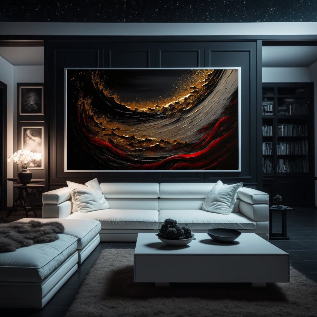 Wave Abstract Wall Art Canvas Gold Black Wall Art Waves Etsy