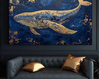 Whale Art Print: Modern Gold Accent Nautical Decor (Digital Download)
