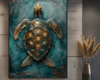 Abstract Sea Turtle Art Print: Coastal Beach House Decor