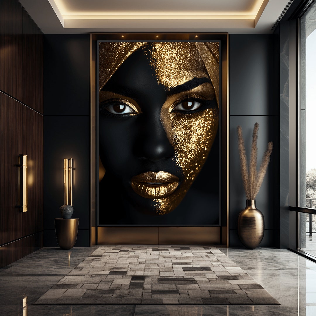 Gold African Woman Art Print: Elegant Black Woman Portrait (digital ...