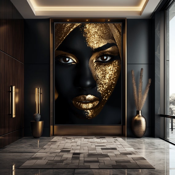 Gold African Woman Art Print: Elegant Black Woman Portrait (Digital Download)