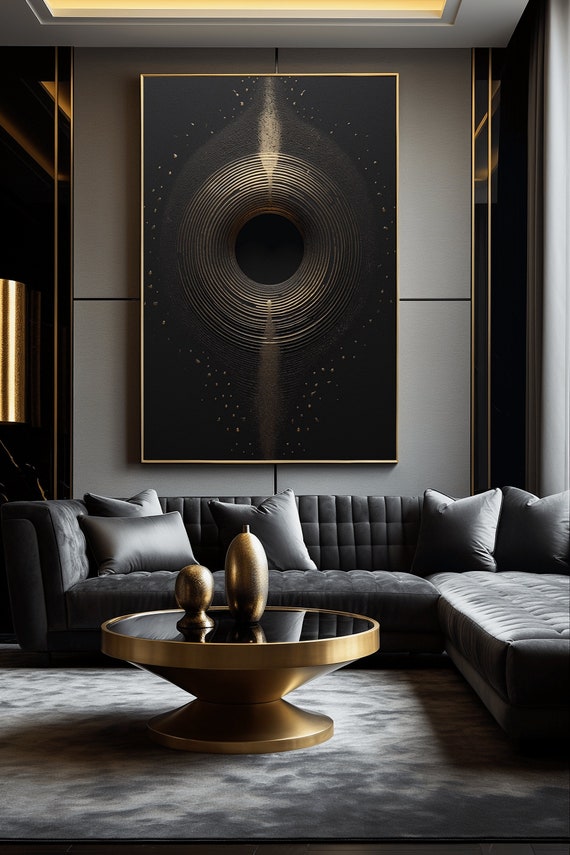Black Gold Abstract Art Print: Minimalist Luxury Decor (Digital Download)