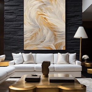 Feathers Abstract Framed Poster: Gold & White Feather Wall Art image 3