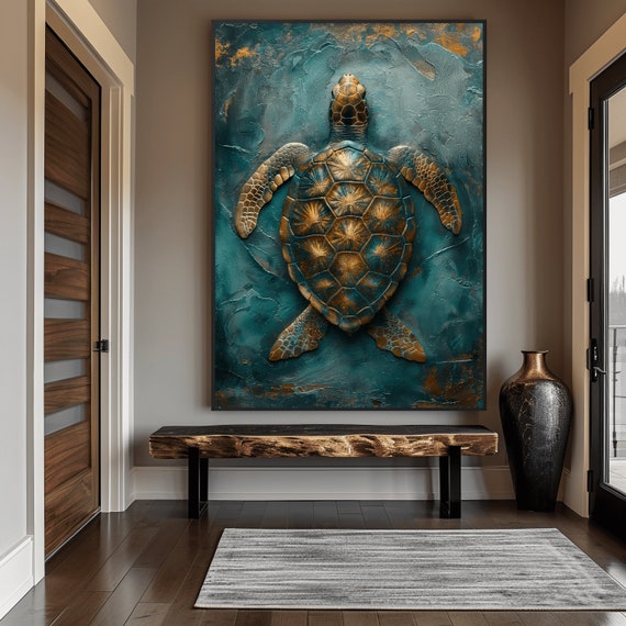 Abstract Sea Turtle Art Print: Coastal Beach House Decor (Digital Download)