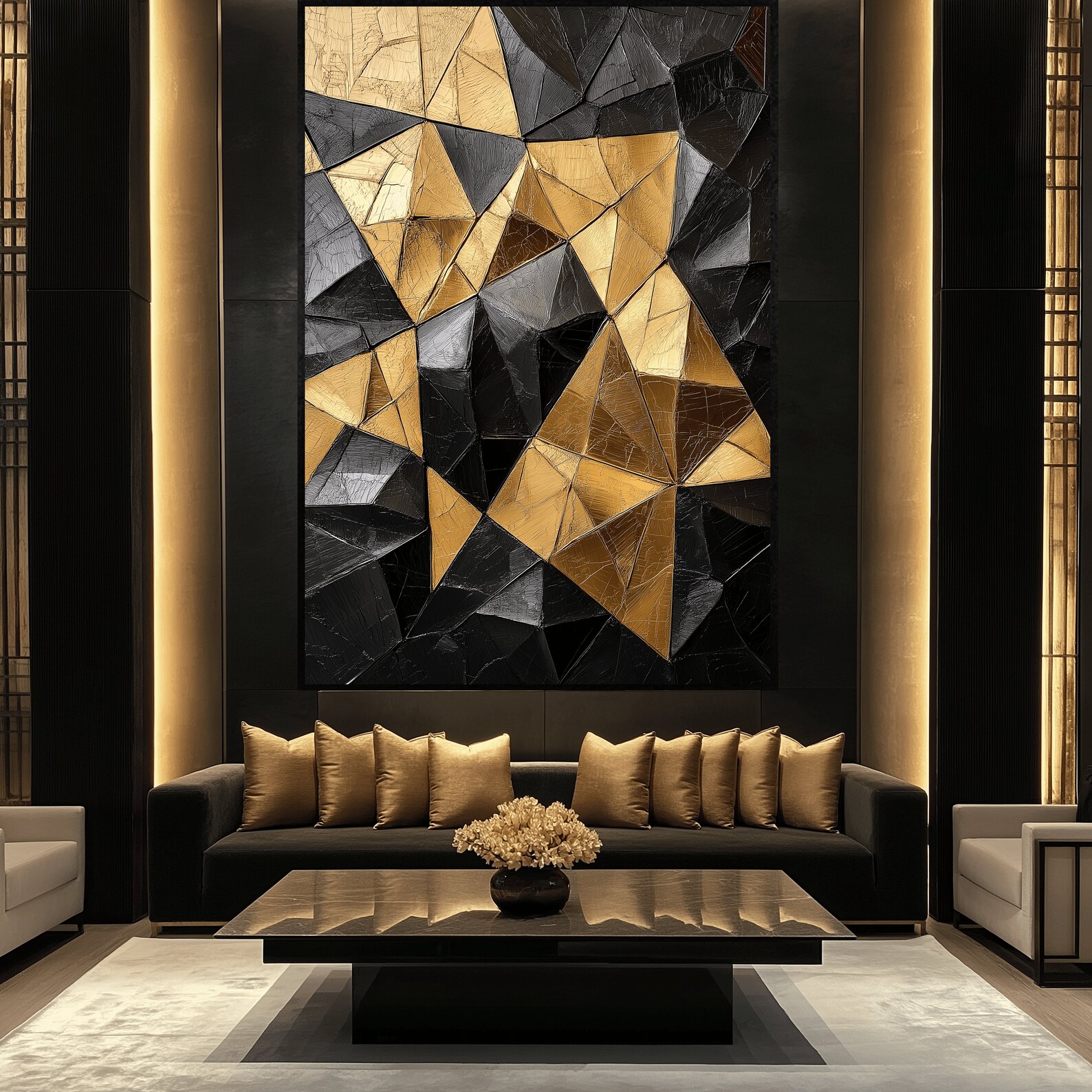 Black and Gold Geometric Framed Canvas: Modern Abstract Wall Art - Etsy
