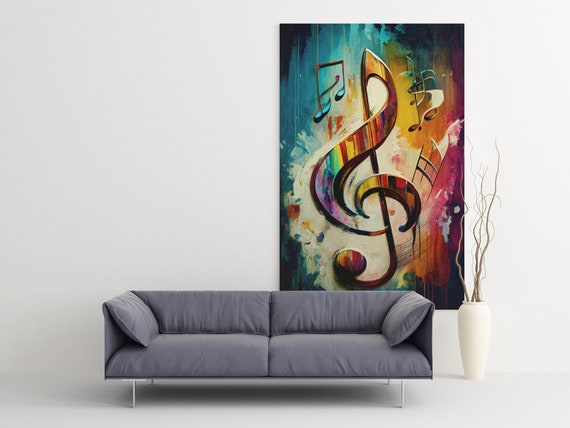Colorful Music Note Abstract Art Print: Music Room Decor (digital