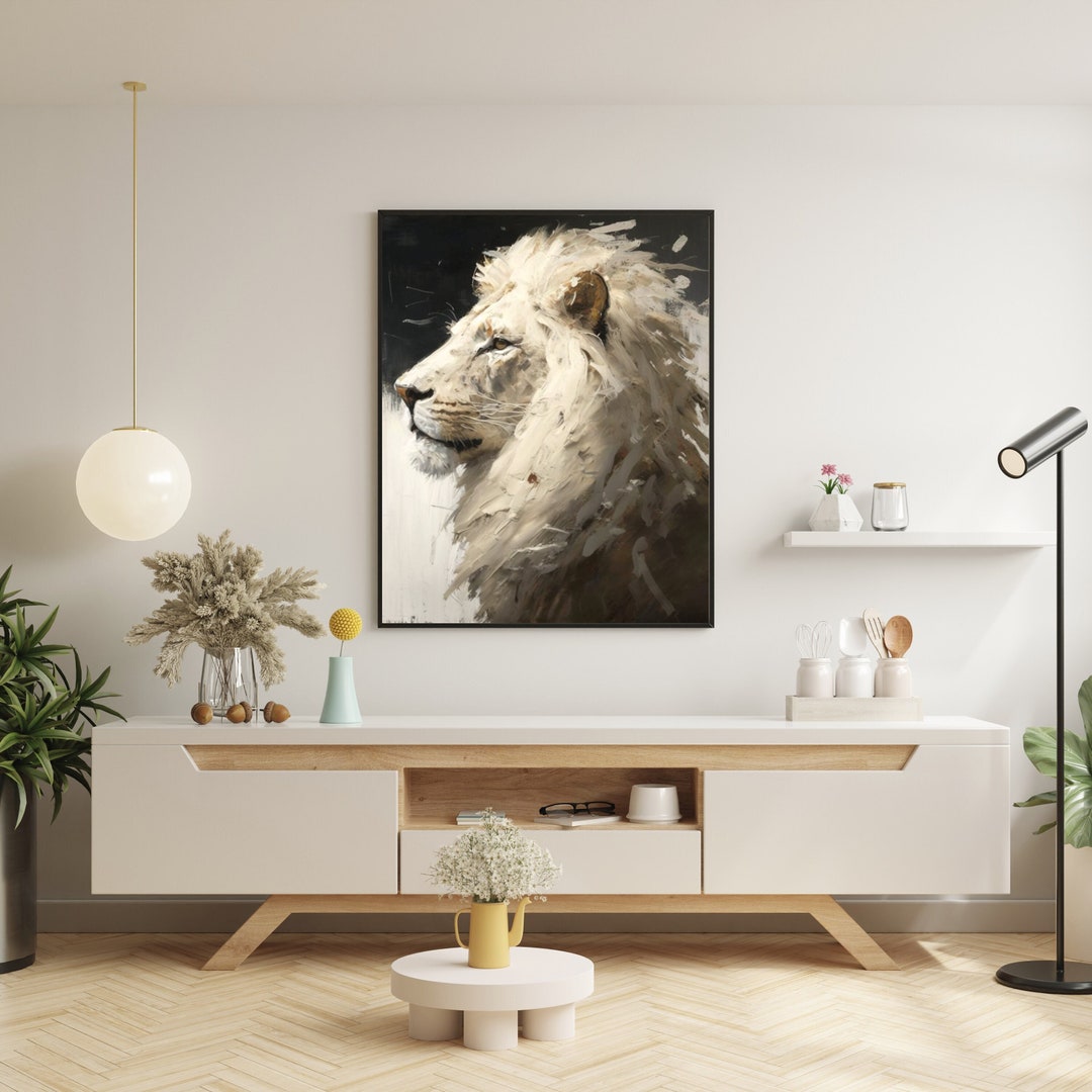 Lion Abstract Wall Art Canvas, Black and White, Abstract Lion Painting