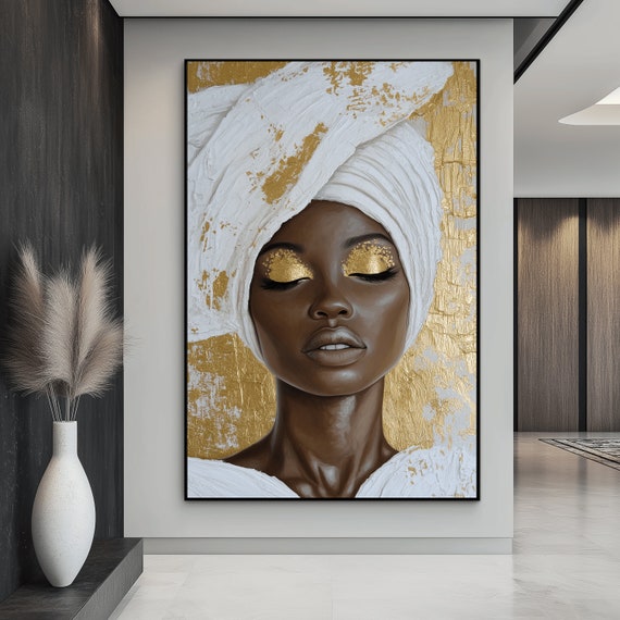 Abstract African Woman Art Print: Gold & White (Digital Download)