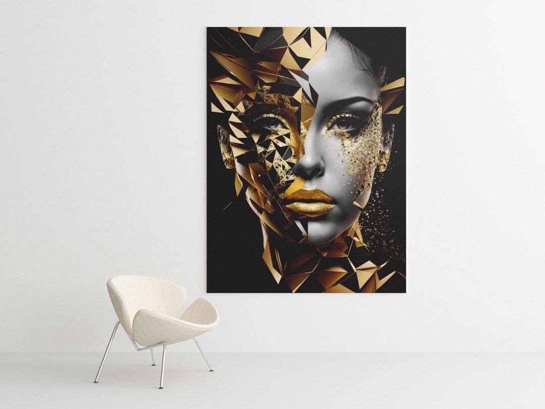 Woman Abstract Digital Print Gold and Black Woman Abstract Etsy