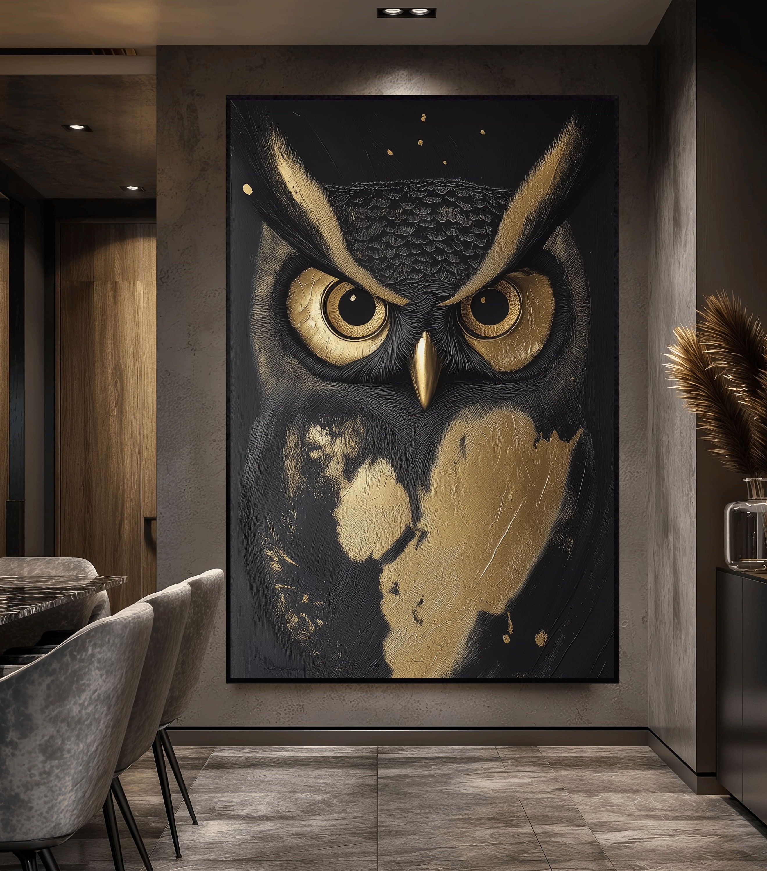 Black and Gold Owl Art Print: Modern Wildlife Decor (Digital Download)