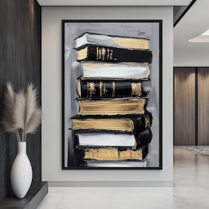 Abstract Books Framed Canvas Art: Stack of Books Print