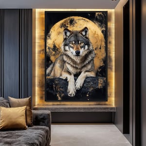 Wolf & Full Moon Digital Print, Wolf Wall Art, Wolf Art Print, Wolf Wall Decor, Wolf, Full Moon, Full Moon Art, Abstract Wall Art, Wall Art