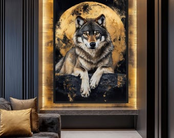 Wolf & Full Moon Art Print: Abstract Wall Decor (Digital Download)