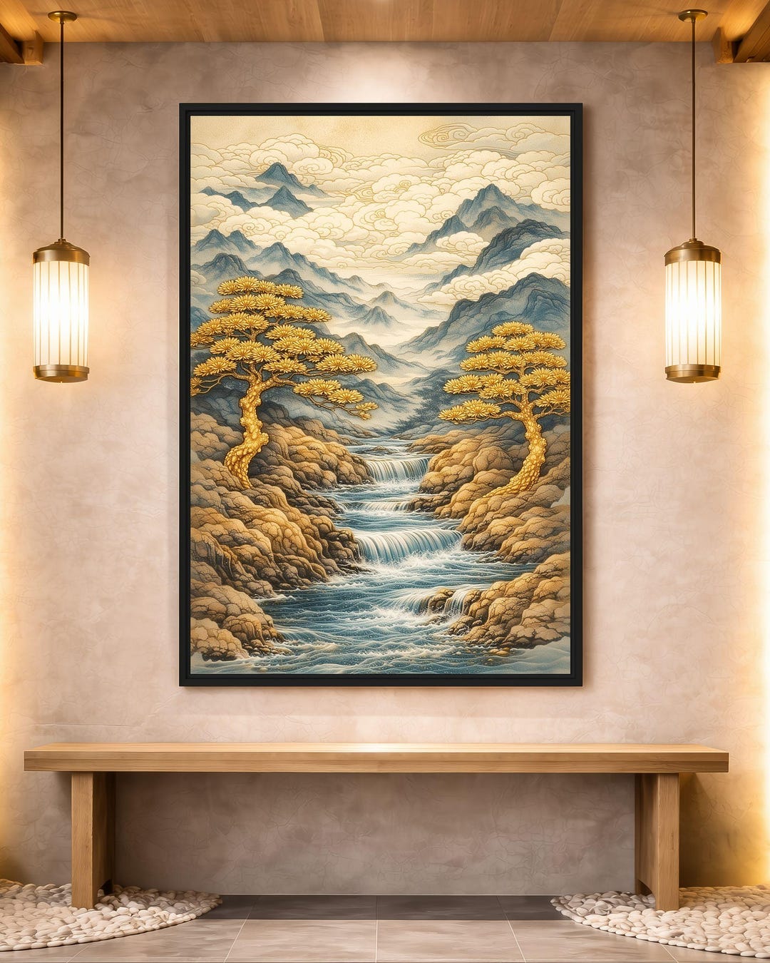 Japanese Mountain Waterfall Print, Zen Landscape Wall Art (digital ...