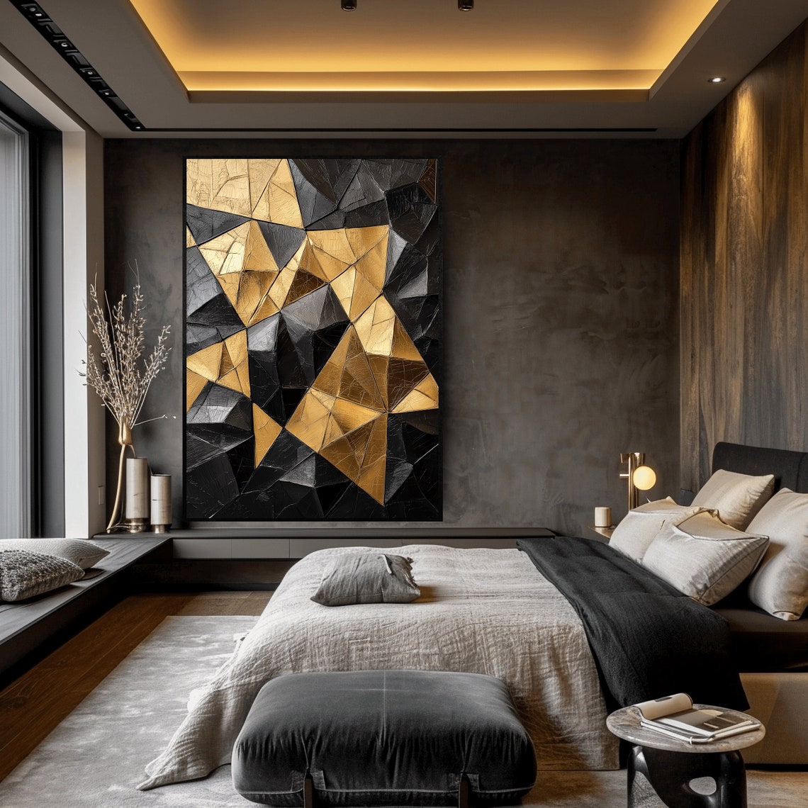 Black and Gold Geometric Framed Canvas: Modern Abstract Wall Art - Etsy