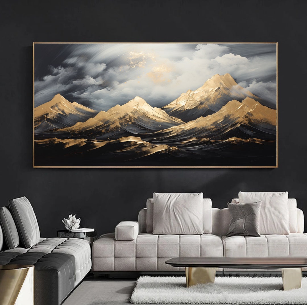 Gold Mountain Abstract Landscape Print: Nordic Wall Art (digital ...