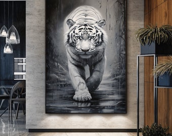 White Tiger Framed Poster: Black and White Animal Print