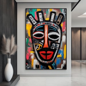 Abstract Afrikaans maskerkunstdruk: kleurrijk muurdecor (digitale download)