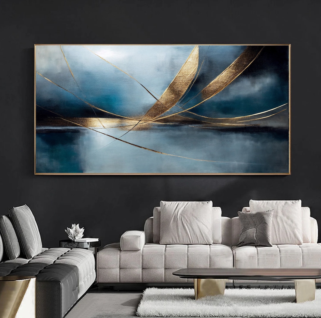 Navy Blue and Gold Abstract Art Print: Modern Home Decor (digital ...
