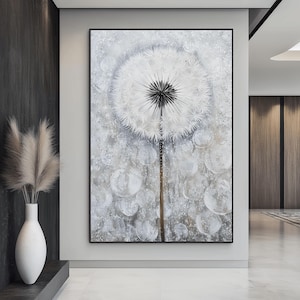 Dandelion Abstract Art: Modern Floral Framed Canvas