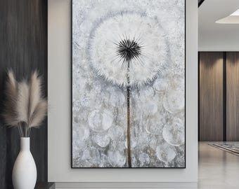 Dandelion Abstract Art: Modern Floral Framed Canvas