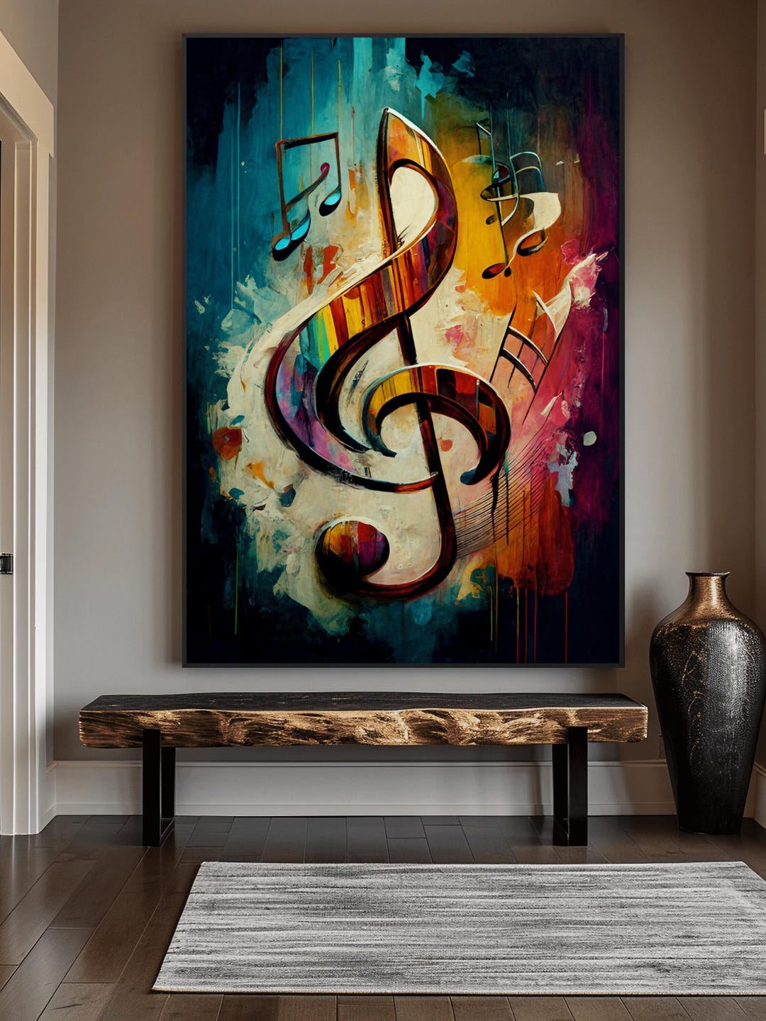Music Note Abstract Art Canvas, Music Art, Music Wall Art