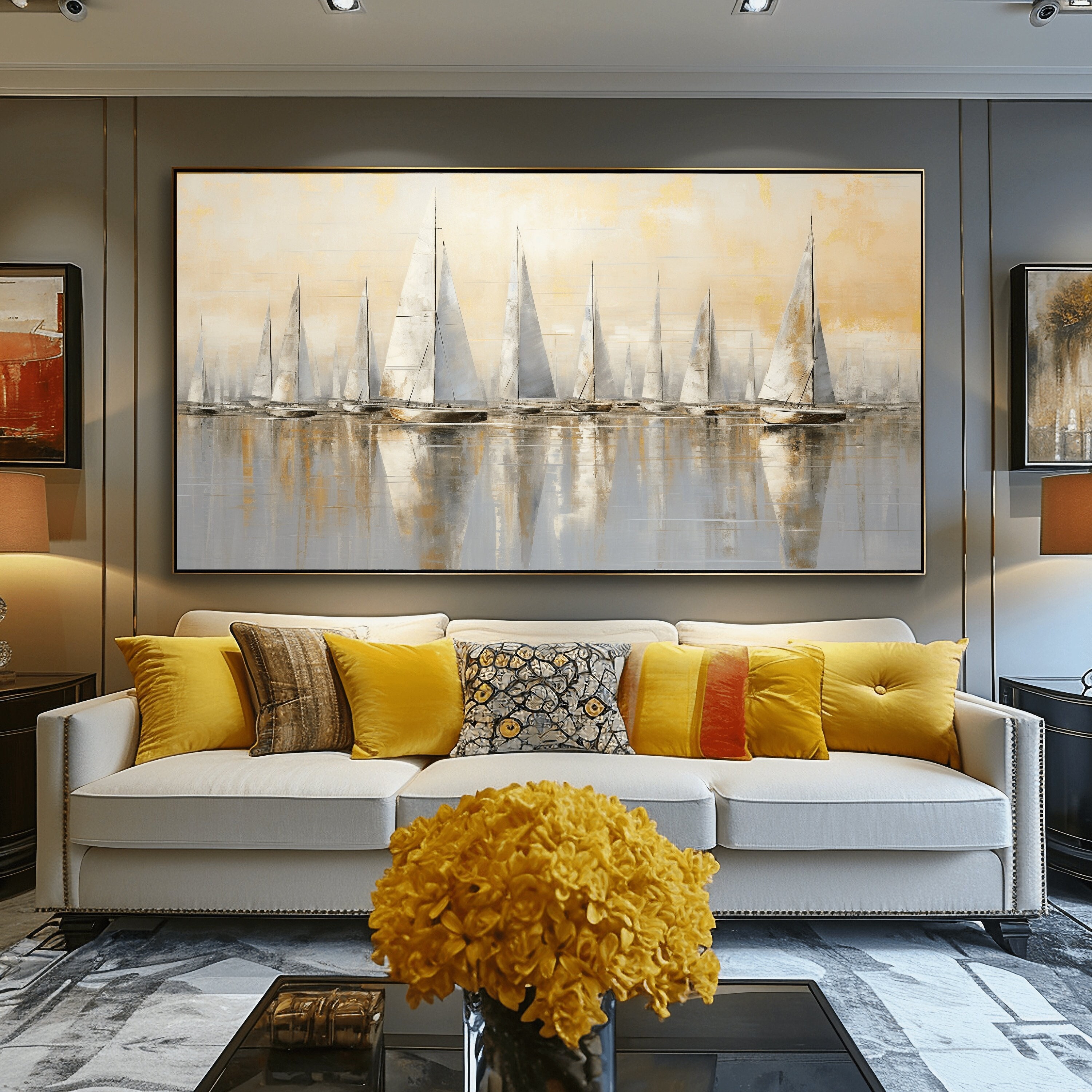 Abstract Nautical Graphics Sailboats Abstract Art Framed Poster: Nautical Seascape Painting - Etsy