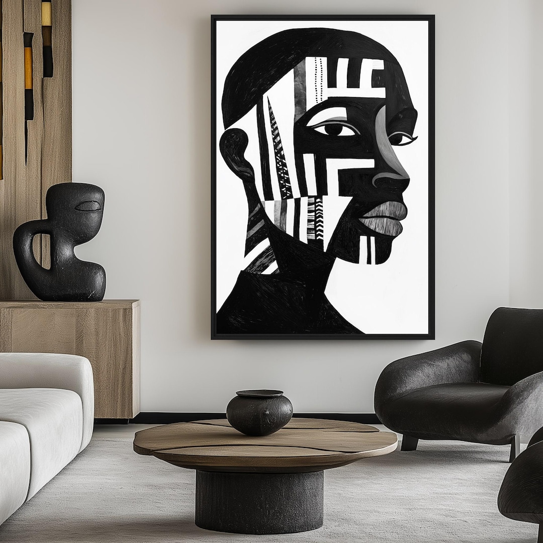 African American Art Canvas, Black & White Abstract Wall Art