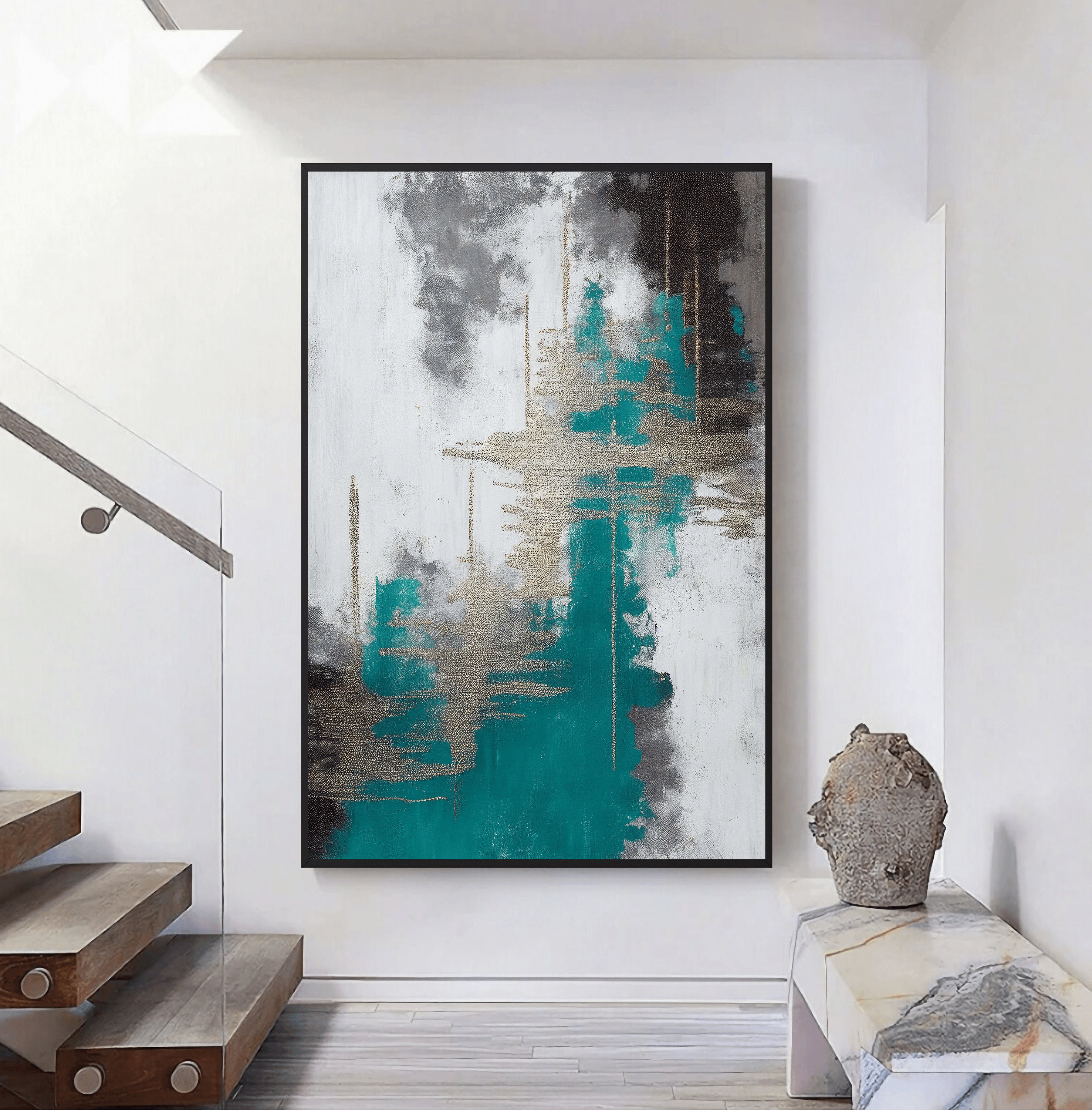Teal Abstract Canvas Wall Art: Modern Home Decor - Etsy