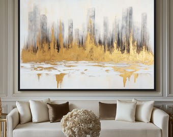 Gold Cityscape Abstract Art Print: Modern Wall Decor (Digital Download)