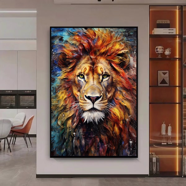 Lion Colorful Abstract Digital Print, Lion Wall Art, Lion Painting, Lion Print, Colorful Wall Art, Abstract Art, Digital Print, Home Decor