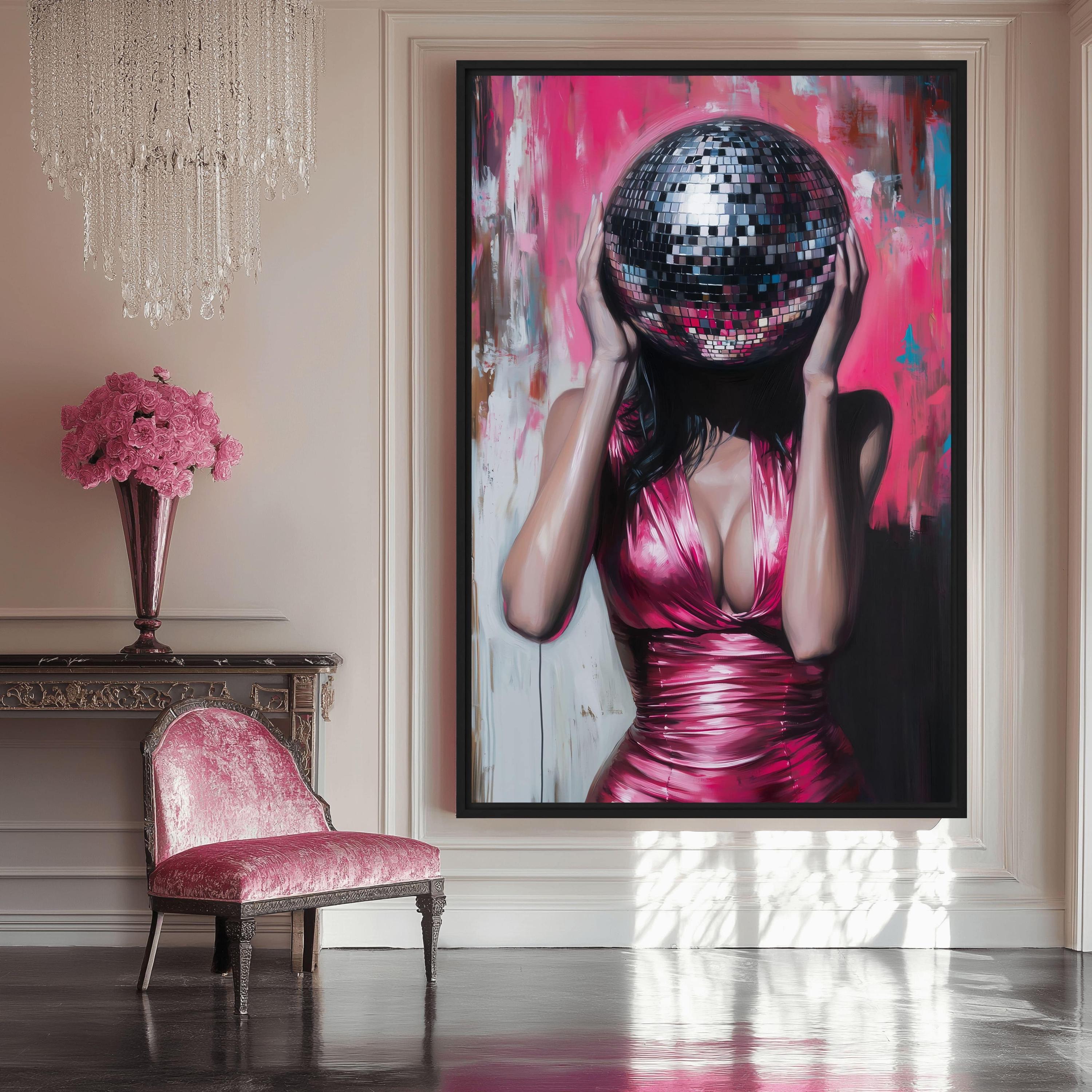 Woman Disco Ball Head Digital Print, Disco Ball Print, Disco Ball Poster, Disco Ball Art, Disco Ball Decor, Funky Wall Art, Trendy Wall Art