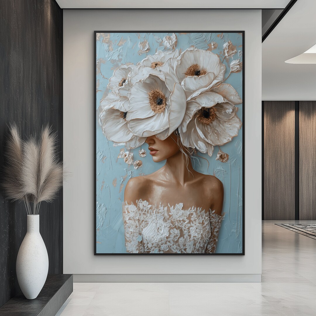 Woman Flower Head Framed Poster, Woman Wall Art, Head of Flowers, Woman